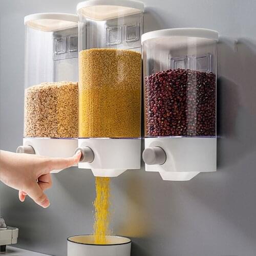 Wall Mounted Cereal Dispenser Dry Food Storage Box Multigrain Storage Tank Transparent Sealed Cans Kitchen Organizer