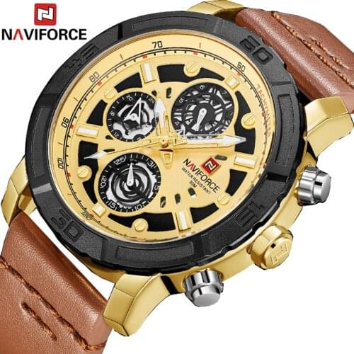 NAVIFORCE 2018 New Men Watches China Brand Luxury Sports Quartz Watch Rectangle Dials Auto Date Leather Band 30M Waterproof
