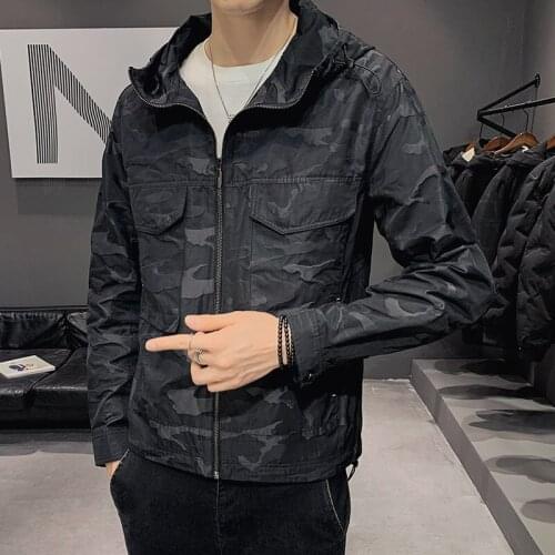 New Mens Slim Handsome Autumn and Winter Hooded Jacket Men Korean Camouflage Casual Jacket Youth Jacket