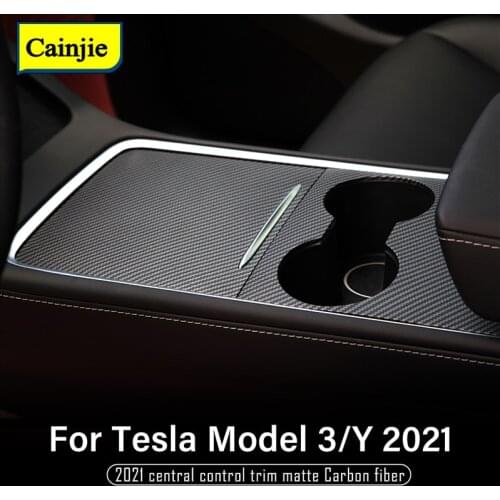 New Tesla Model 3 2021 Accessories Carbon Fiber Center Console Cover Sticker Matte Model Y Three Car Interior Protection Patch