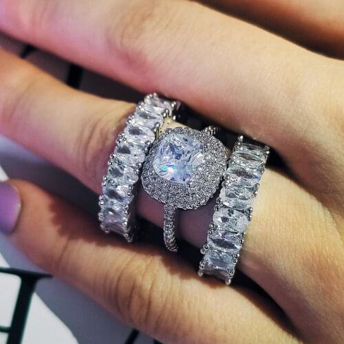 2021 New Arrival 925 Sterling Silver 3 Pieces Stacked Stack Wedding Engagement Ring Sets For Women Fashion Band R5732