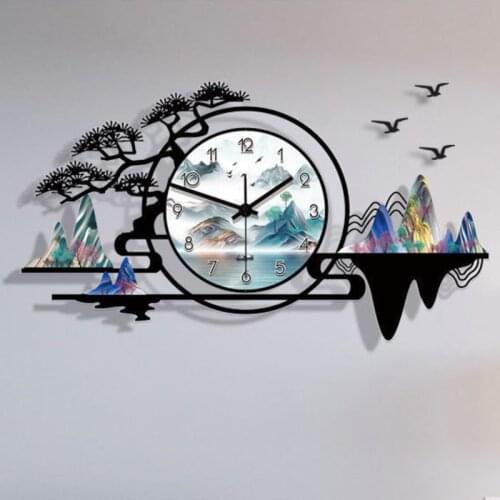 New Chinese Landscape Wall clock modern design home decor simple wall digital clock wall decorations living room wall ornament