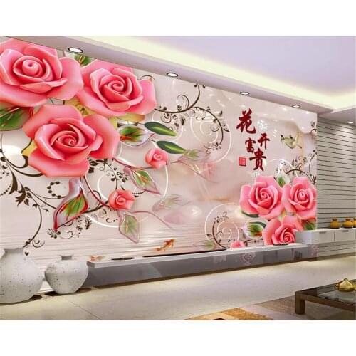 Beibehang Schöne dekorative malerei seidige papel de parede 3d tapete jade carving rose TV hintergrund dekorative malerei