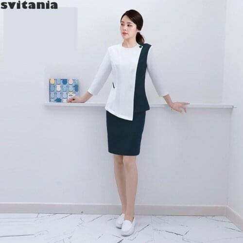 Beauticians Work Clothes Foot Bath Female Technician Massagers Two Piece Suit Nail Tech Uniform Waiter Uniform Women