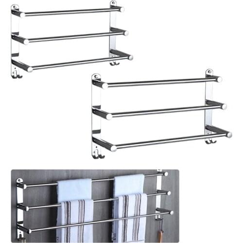 Stretchable Adjustable Stainless Steel Towel Bar 3-Tier Flexable Bathroom Rack Wall-Mounted Hand Towel Dish Cloths Hanger