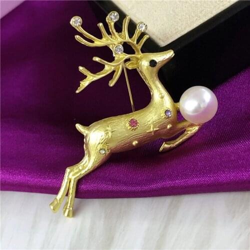Christmas Deer Brooch Pin Mountings Findings Settings Base Parts Fittings Women Accessories for Pearls Agate Jade Crystal