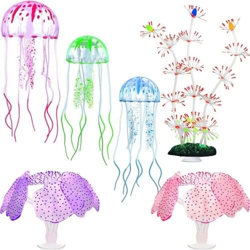 Fish Tank Decorations Silicone Aquarium Ornaments Artificial Floating Jellyfish Coral Plant Simulation Coral Ornament