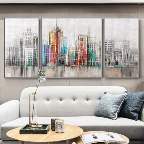 SELFLESSLY 3 Panels/set Modern Colorful City Canvas Painting For Living Room Abstract Art Wall Pictures Cuadros Decoration