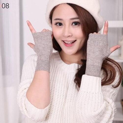 Wool Pure Color Student Writing Cashmere Fingerless Warm Winter Gloves Hand Wrist Warmer Mittens