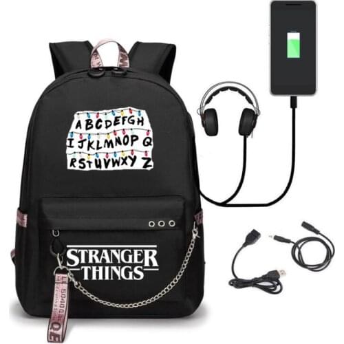 Pattern Boys Girls Teens School Bags USB charging Back Mochila Laptop Bags Stranger Things Travel Backpack Kids Rucksack