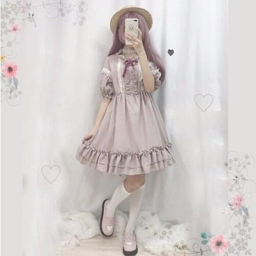 Fairy Dress Kawaii Japanese Lolita Dress Dress Women Soft Girl Wind Sweet Fungus Lace Lantern Sleeves Big Put Fairy Dress Cute
