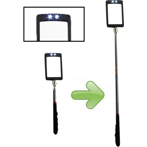 Quadrate Folding Mirror Universal Endoscope Flaw Car Detection Tool with 2 LED Light Inspection Mirror 360 Degree Rotating Tool