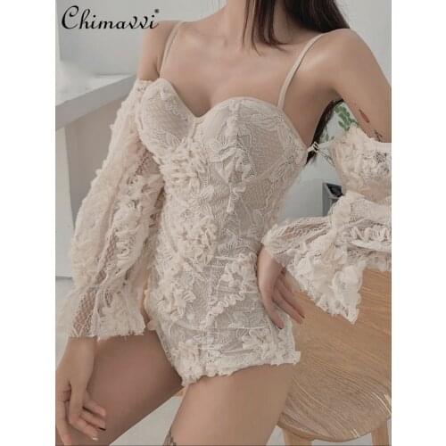 Sexy Clothes for Women New Sexy Strap Strapless Bra Lace One-Piece Suits for Female Holiday Seaside Beach Bodysuits Swimsuit