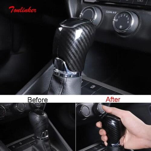 Tonlinker Interior DSG Gear Head Cover Case Sticker for SKODA OCTAVIA/RS 2015-19 Car Styling 2 PCS ABS Carbon Cover sticker