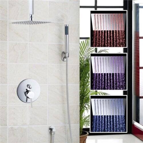 Torayvino 3 Colors LED Perfect Luxury Hot Sale LED Square Rain 8" Shower Head Wall Mounted Shower Sprayer shower set