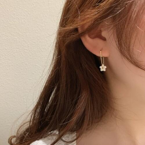 Korean Elegant Zircon Flower Hoop Earrings 2021 Trend For Women Girls Fashion Metal Chain Boucle D'oreille Oorbellen Jewelry