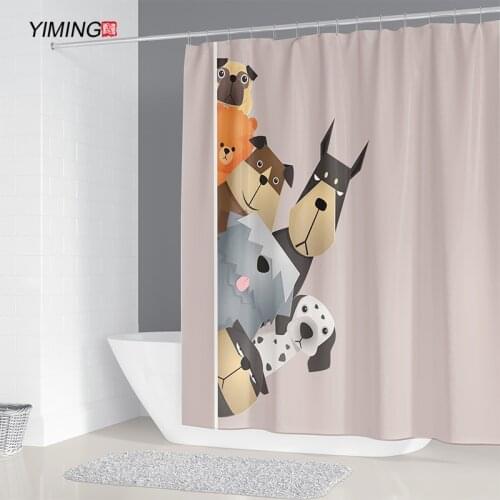 Cute Cartoon Puppy Printed Bathroom Shower Curtain Polyester Waterproof and Mildewproof Home Decor Curtain with Hook 180x200cm