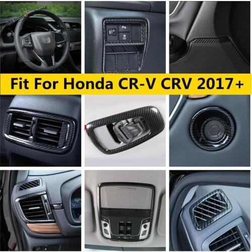 Yimaautotrims Carbon Fiber Look Interior Refit Kit Head Lamps / Air AC Panel / Speaker Cover Trim For Honda CR-V CRV 2017 - 2020
