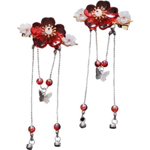 1Pair Hair Clips Flower Design Headwear Chinese Style Girls Vintage Tassel Hairpin for Festival