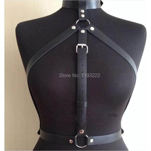 Sexy Women Punk Rock Gothic Handcrafted Leather Belt Halter Choker Harness Caged Bustier Waist Belts Straps