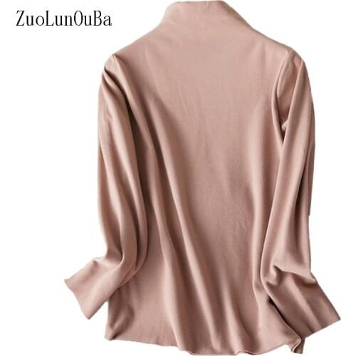 Women sweater autumn winter thickening pink base shirt long sleeved slim pullover half high collar solid color sweater