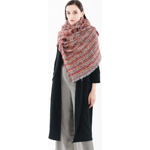 Winter New European And American Houndstooth Fine Tassel Thick Plaid Shawl To Keep Warm Street Cashmere Scarf