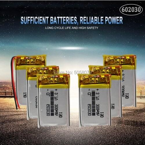 10pcs 3.7V 300mAh 602030 Lithium Polymer Li-Po Rechargeable Battery For Smart Watch PSP LED Lamp RC Helicopter