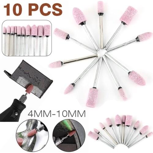 10pcs Abrasive Mounted Stone Rotary Tool Ceramic Stone Polishing Drill Bit Wheel Red Corundum Grinding Head 1.8''/3mm Shank
