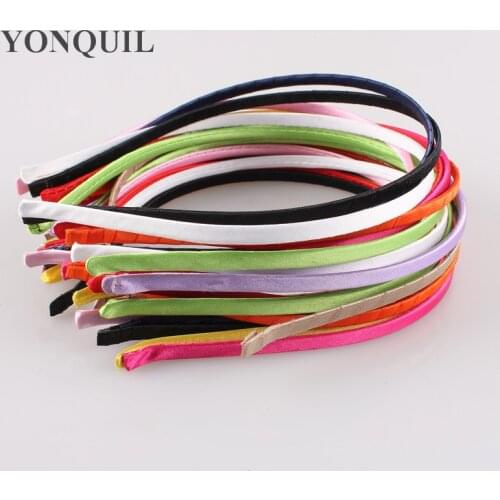 100PCS/LOT 5MM Colored Satin Ribbon Coverd Metal Hard Hairbands Girls Boutique Headbands Women Hair Accessories Multiple Colors