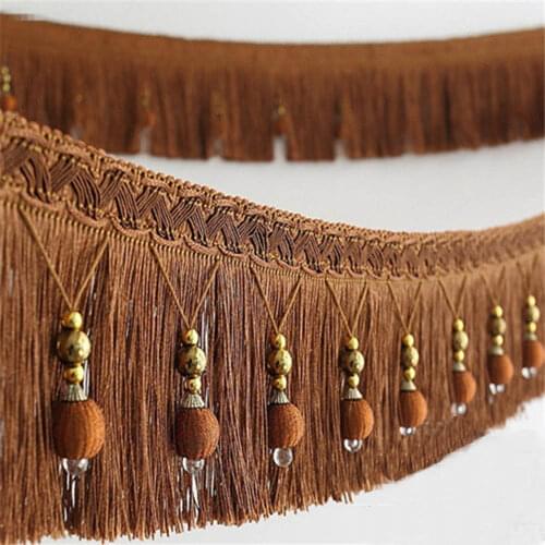 2 yard Briaded Beads Hanging Ball Tassel Fringe Trimming Applique Fabric Trimming Band Curtain Table Wedding Decorated T2582