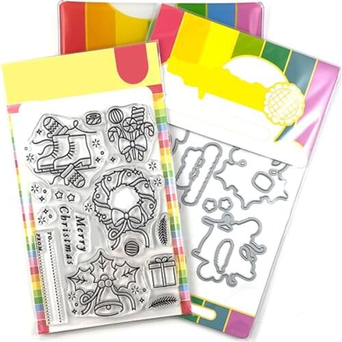 2021 New Christmas Wreath Bells Skates Clear Stamps and Metal Cutting Dies For DIY Craft Making Paper Greeting Card Scrapbooking