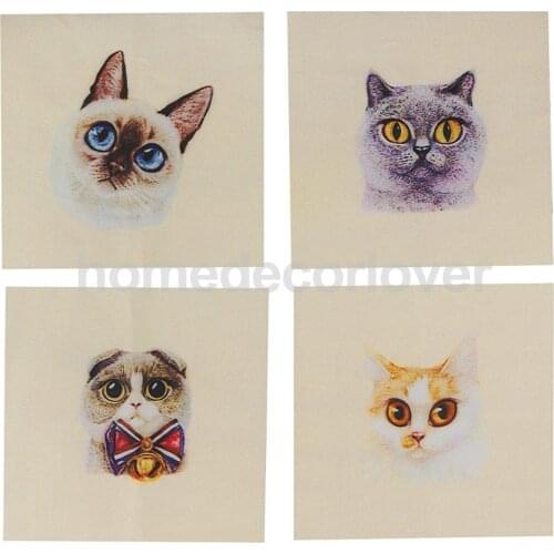 4 Pieces 15x15cm Hand Dyed Cotton Linen Fabric Cats Prints Sewing DIY Patchwork Scrapbooking Bags DIY Quilting Crafts