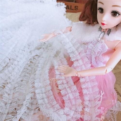 50Yards White Pleated Gathered Mesh Lace Edge Trim Ribbon Embroidered Applique Sewing Craft Wedding Dress Clothes