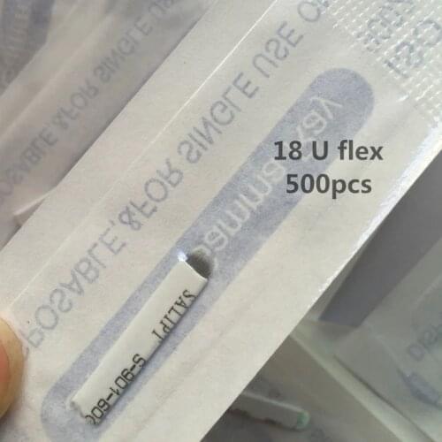 500PCS 16 18 Flex Blades Laminas Agulhas Tebori Microblading 18 U Shape Permanent Makeup Tattoo Needles for Eyebrow Manual Pen