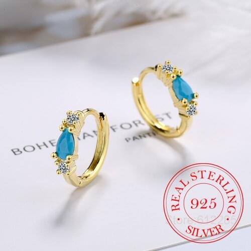 925 Sterling Silver Multi Color Crystal Turquoise Geometric Buckle Simple Hoop Earrings for Women Wedding Party Jewelry Gift/JKF