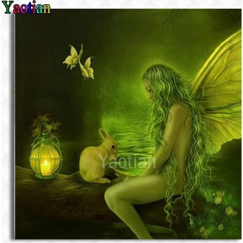 5d Diamond Painting New Square Stones Fantasy Butterfly Fairy and Rabbit Diamond Mosaic Sale Pictures With Rhinestones Hobby
