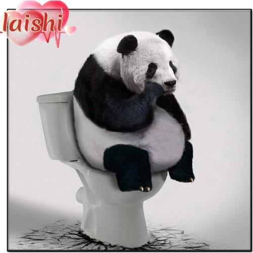 Panda sitting on the toilet diamond painting round diamond embroidery mosaic home decoration pattern DIY handmade new year gift
