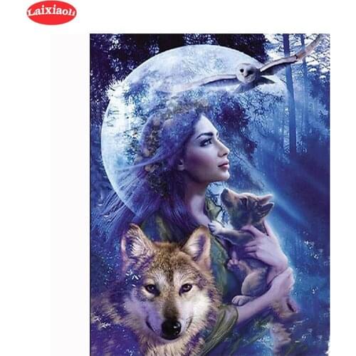 DIY Diamond Embroidery Hot home art, woman holding baby wolf Full Kits Needlework Diamond Painting Cross Stitch Decor For Home