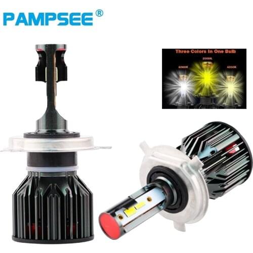 Car Tricolor 3Color LED Headlight H8 H4 H7 H11 HB3 HB4 100W 11600LM 3000K 4300K 6000K Yellow White Dual Two Color LED Bulbs Z8