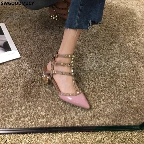 Rivets Sandals Women Summer 2021 Pumps Women Shoes High Heels Sandals Women Patent Leather Ladies Shoes and Sandals Zapato Mujer