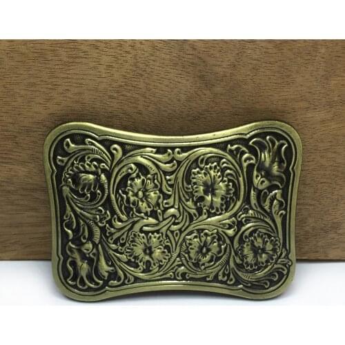 BuckleClub wholesale retro zinc alloy western flower belt buckle antique brass finish FP-03324-1 cowboy jeans gift belt buckle