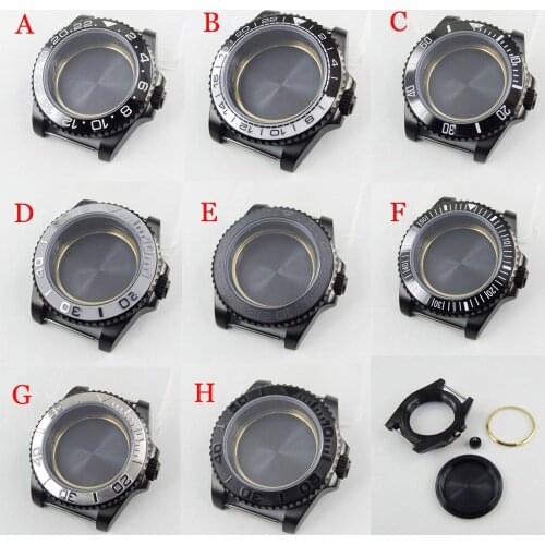 Fit NH35/NH36 Movement PVD Plated 40mm Black Watch Case with Sapphire Glass Rotating Bezel