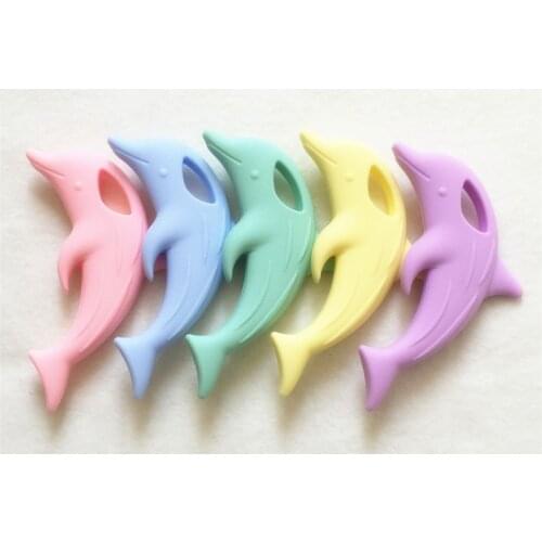 Chenkai 5PCS BPA Free Silicone Dolphin Teether Baby Shower Pacifier Dummy Pendant Nursing Jewelry DIY Sensory Toy Candy Color