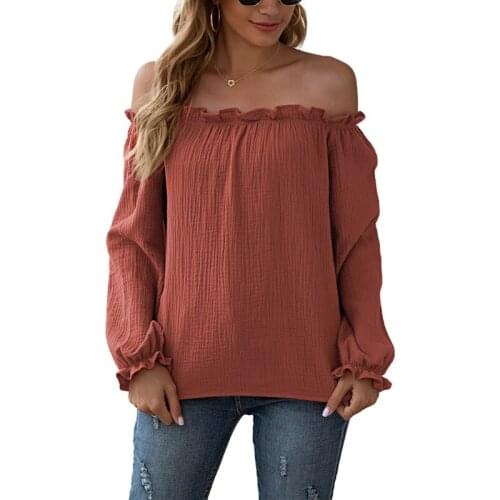 Women Long Sleeve Color Block T Shirt O-Neck Sexy Drop Shoulder Loose Tunic Tios Q1QA