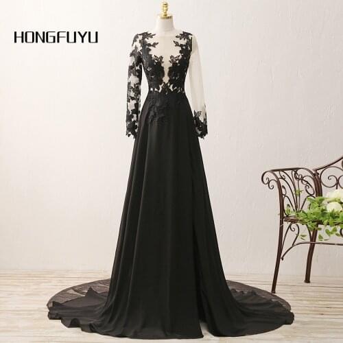 Elegant A Line Chiffon Appliques Scoop Neck Long Evening Dresses 2021 Long Sleeves High Slit Floor Length Evening Dress SML30804