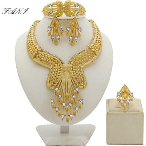 Fani 2021 Dubai Gold designer Jewelry Set Brand Nigerian Wedding Jewelry Set Fashion African Woman Costume Jewelry Set Wholesale