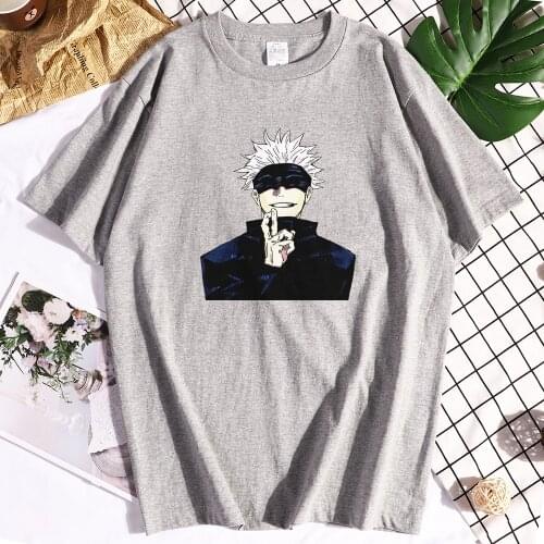Cotton Jujutsu Kaisen Satoru Gojo Print Man T-shirts Loose Summer Clothes Regular Sleeve Tshirts Vintage Oversized T-shirt Men