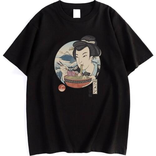 Japanese Woman Eating Noodles Printing Mens T-Shirt Simplicity Quality T-Shirts Cool S-Xxxl Tshirt Creativity Oversize Mens Top