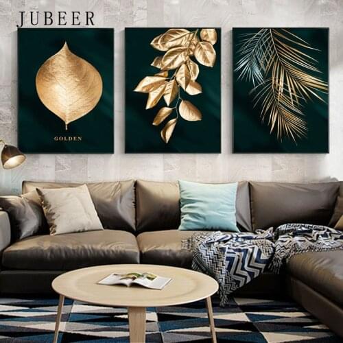 Golden Leaf Canvas Painting Black and Gold Paintings on The Wall Picture Wall Art for Living Room Cuadros Para Sala Home Decor