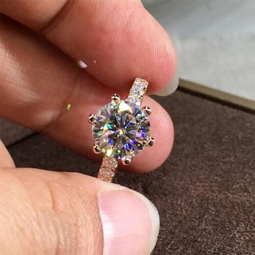 Exquisite Rose Gold Six Claw White CZ Stone Ring For Women Bridal Wedding Party Engagement Jewelry Lovers Birthday Gift